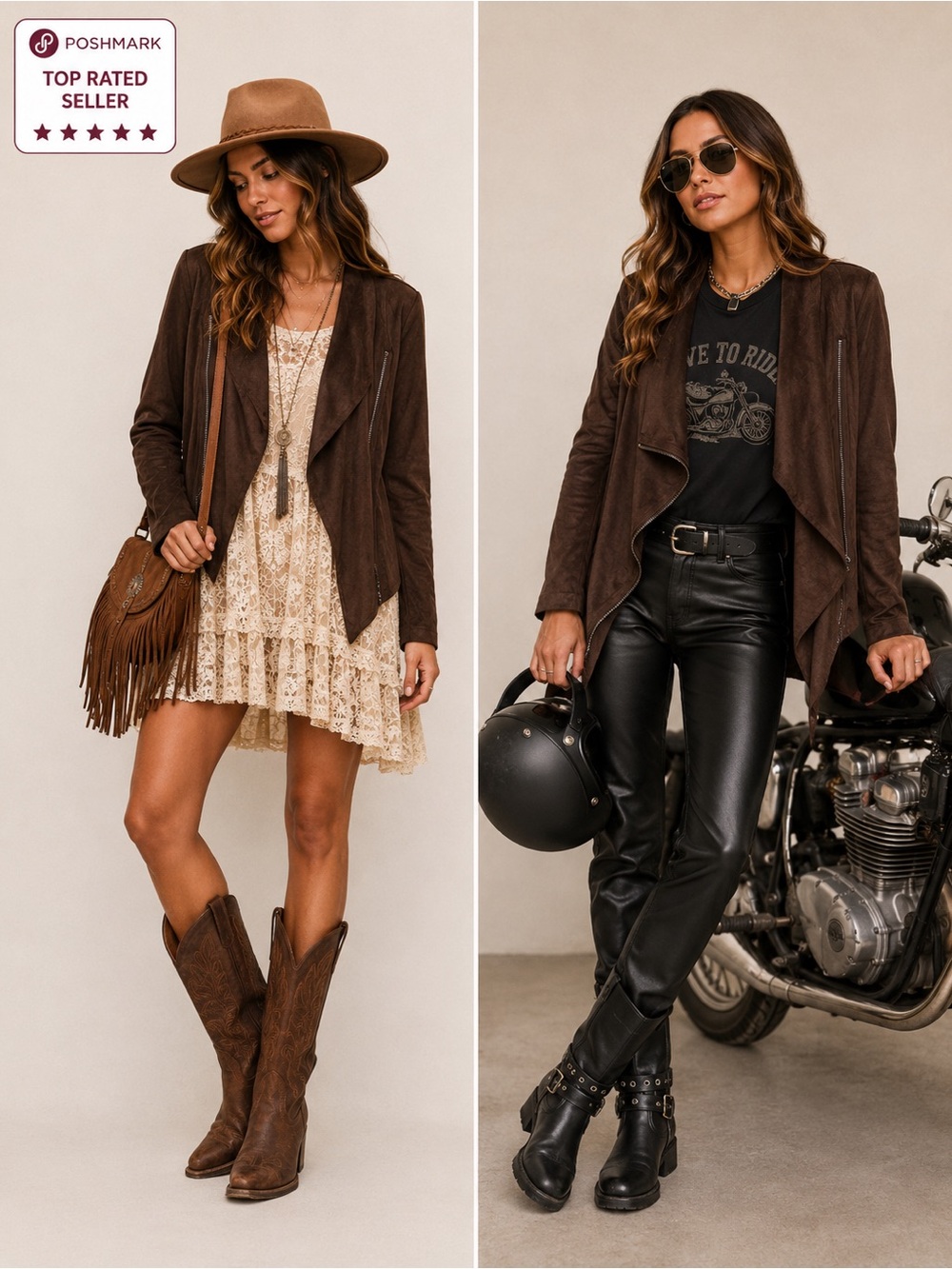 NWT Vigoss Chocolate Brown Faux Suede Moto Jacket Small Boho Western Layer